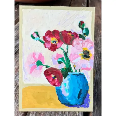 Flowers in Blue Vase aceo art card thumbnail 1