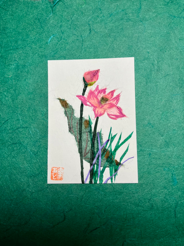 Water lily- Japanese Washi art aceo art card
