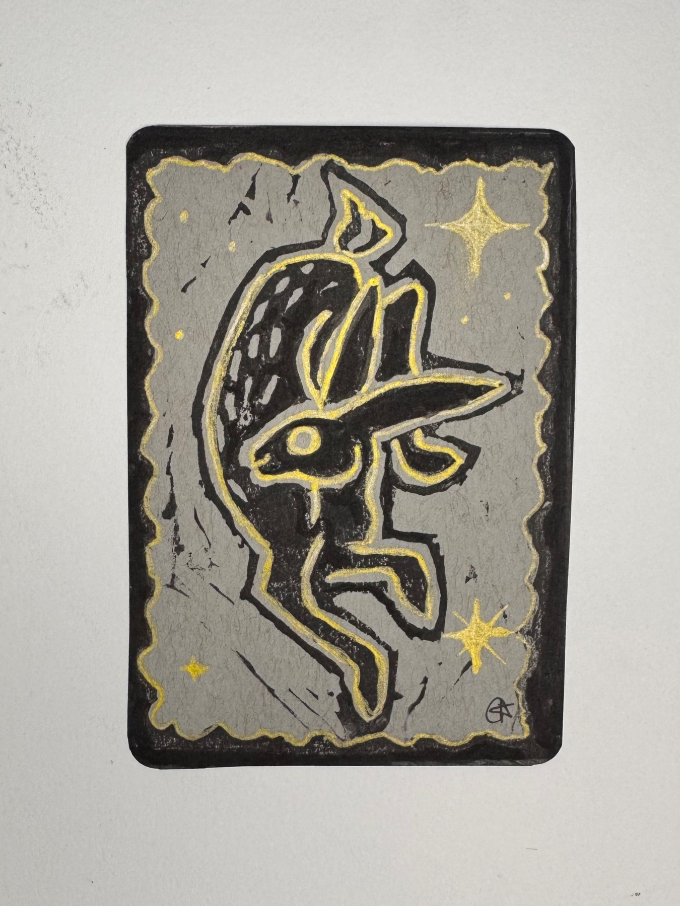 Gold Rabbit aceo art card