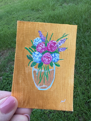 Hydrangeas & Roses Acrylic abstract on Canvas aceo art card thumbnail 2