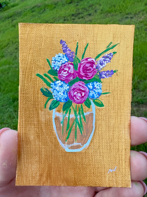 Hydrangeas & Roses Acrylic abstract on Canvas aceo art card thumbnail 1