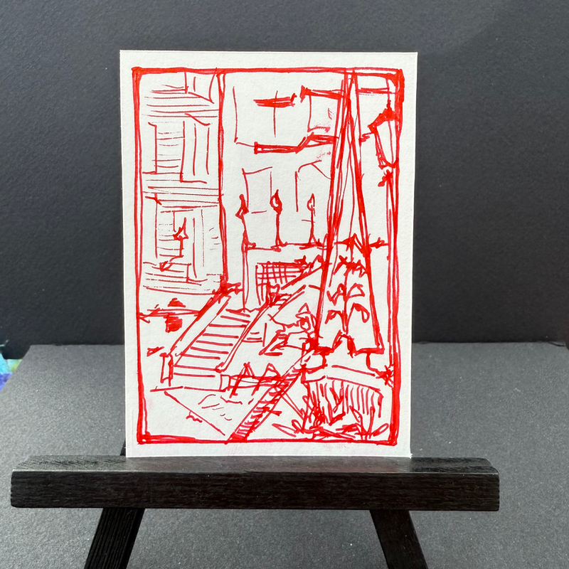 train station still life aceo art card