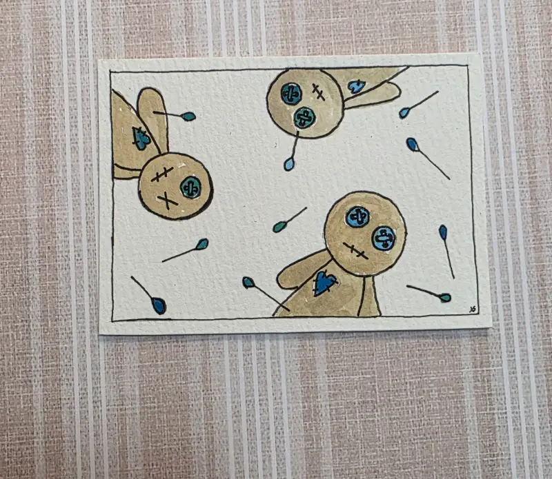Original aceo. Voodoo dolls aceo art card