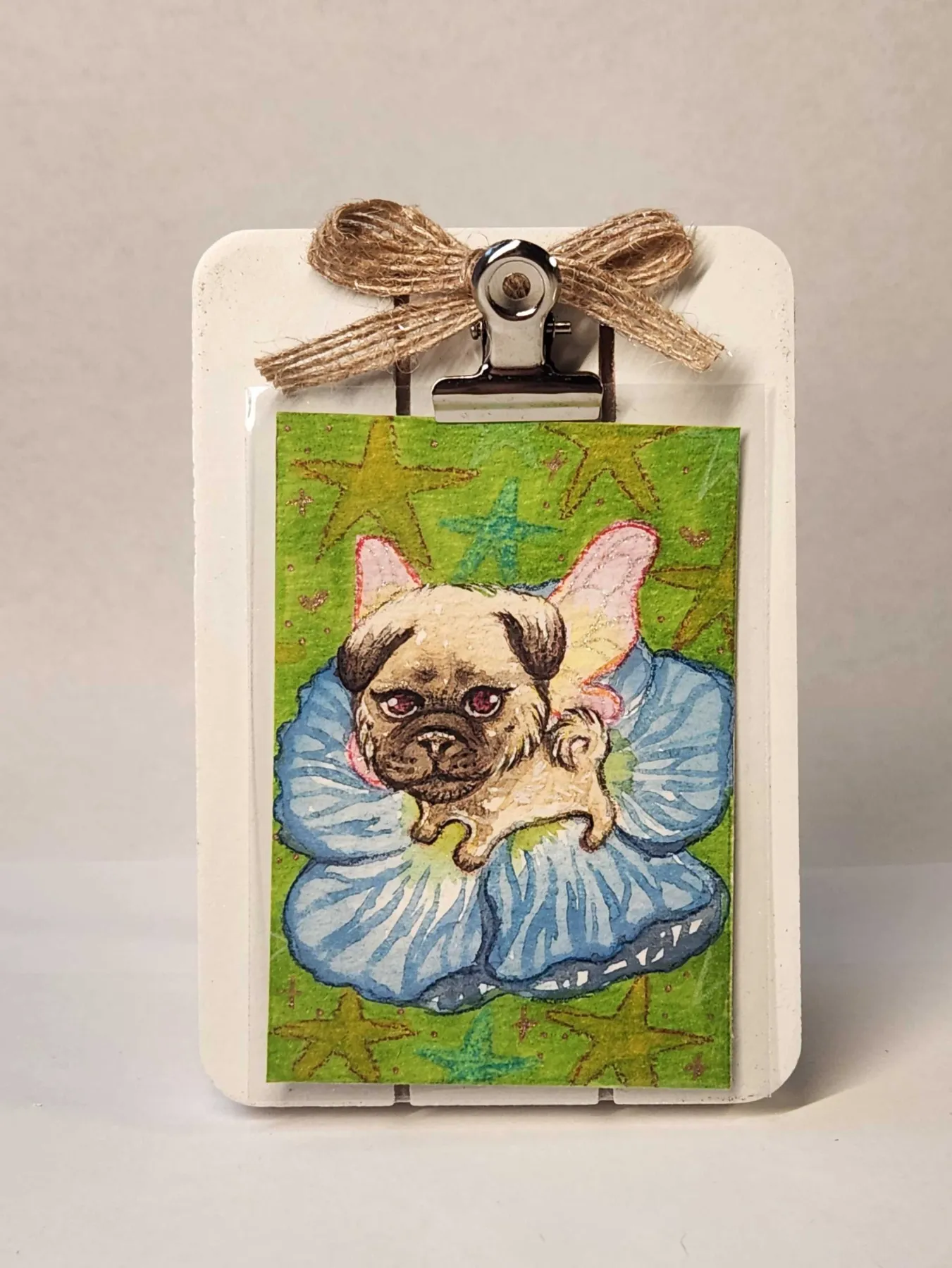 Original ACEO- Flower Fairy Series - Lil' Fairy Pug 1/9 aceo art card