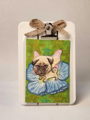 Original ACEO- Flower Fairy Series - Lil' Fairy Pug 1/9 aceo art card thumbnail 1