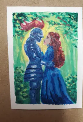 ACEO ATC signed artist trading card "A Knightly Tale" 4/7 gouache Mystic Dragon aceo art card thumbnail 1
