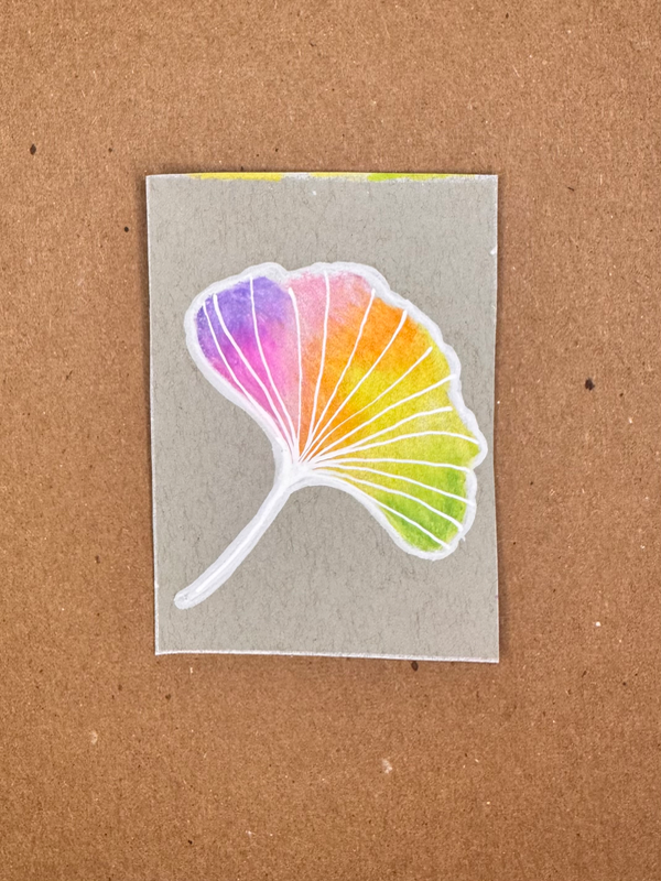 Rainbow Gingko 4 aceo art card