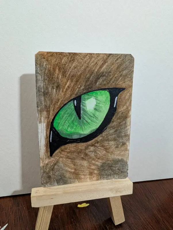 Green Cats eye aceo art card