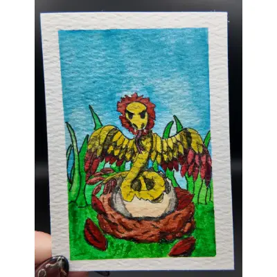 "First Breath"  Original ACEO — Watercolor & Archival Ink with Metallic Watercolor Detail aceo art card thumbnail 1
