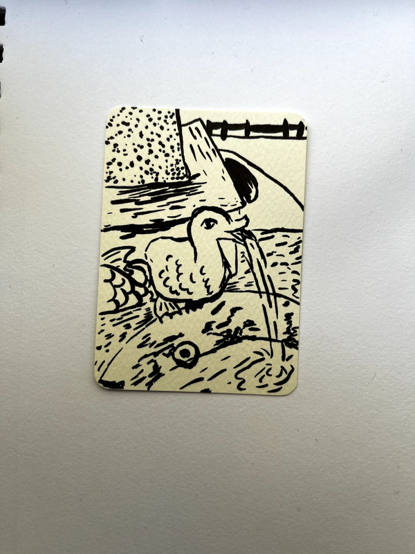 Ink Duck Fountain Drawing kb.creations signed ACEO aceo art card