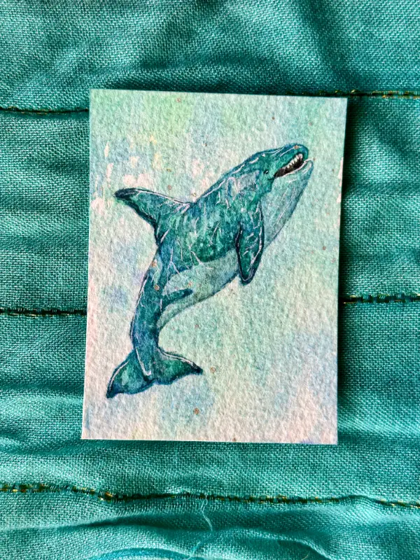 Orca Original ACEO Mini Painting OOAK Art Card 2.5x3.5 Midnight Marauder aceo art card