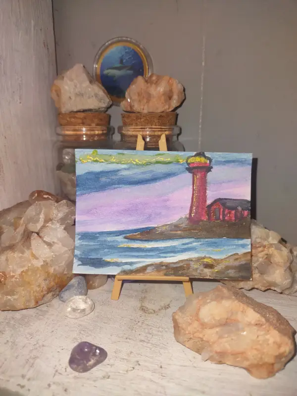 ACEO Original Artwork Lighthouse, Seascape, Ocean, water, Watercolors aceo art card