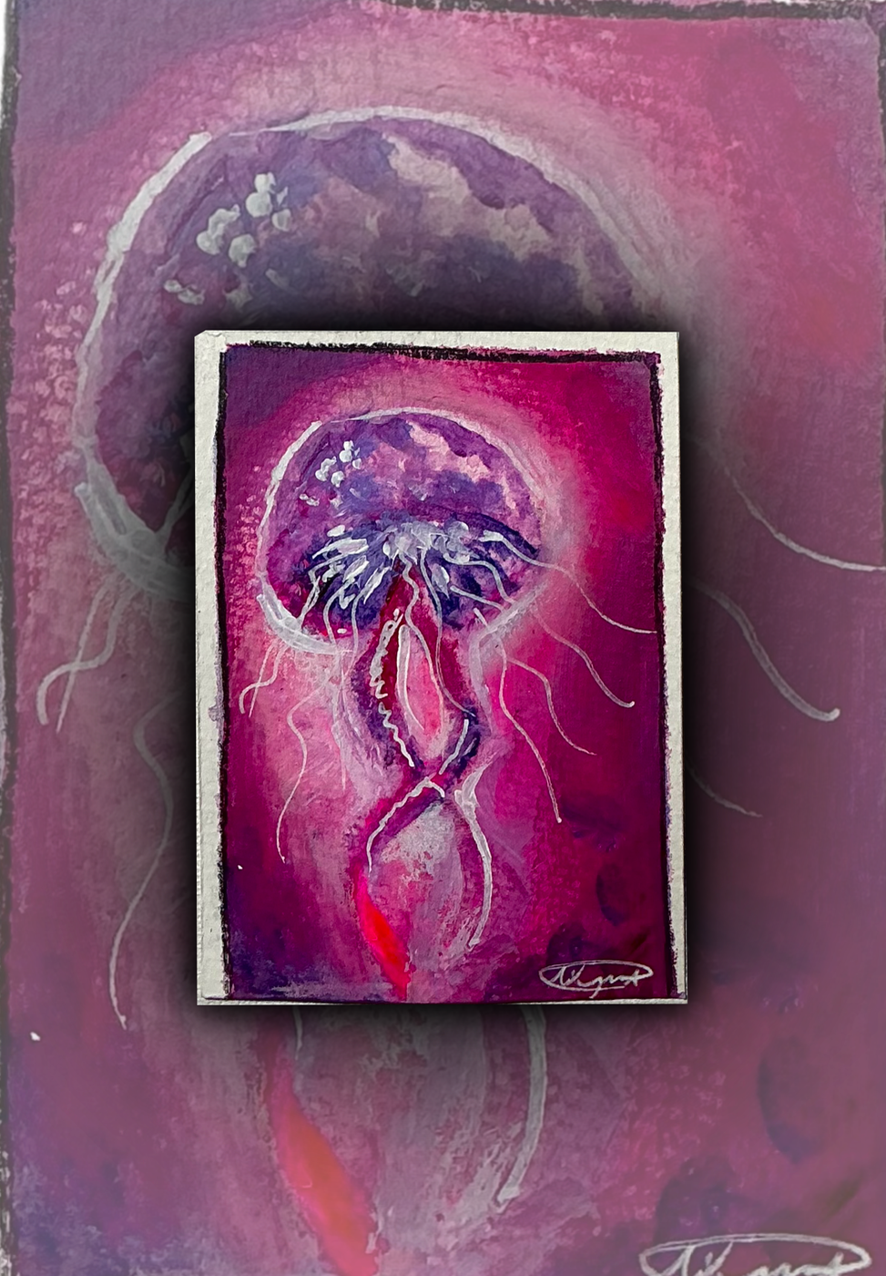 Neon Jellyfish, 4/6 in the “Dreamscape” Collection aceo art card