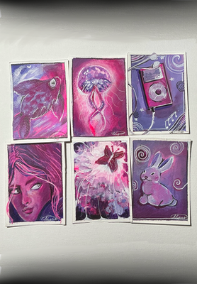 Neon Jellyfish, 4/6 in the “Dreamscape” Collection aceo art card thumbnail 2