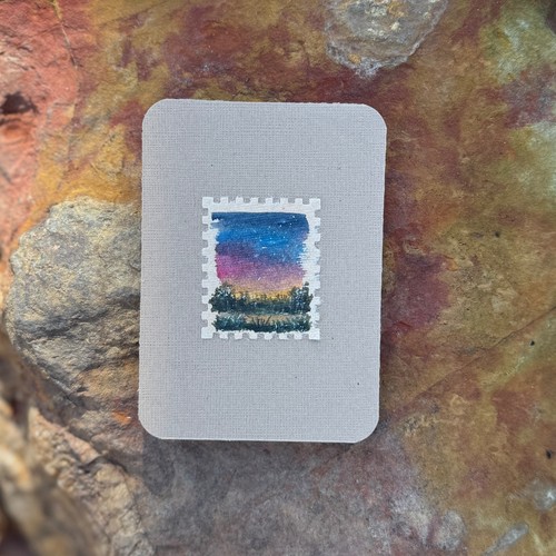 ACEO Original Tiny Postage Stamp Landscape on Handmade Paper aceo art card