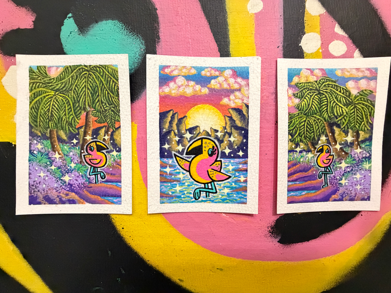‘Golden Lagoon’ 3 piece set aceo art card