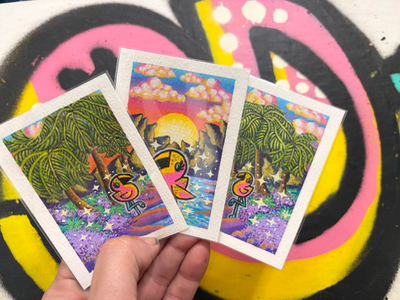 ‘Golden Lagoon’ 3 piece set aceo art card thumbnail 2