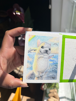 ACEO Original Watercolour Painting by Ebony Jasmin Warren "Pibbles on a Whale" aceo art card thumbnail 2
