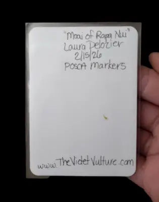 Silver and Gold Moai of Rapa Nui Easter Island Statue in POSCA Markers aceo art card thumbnail 2