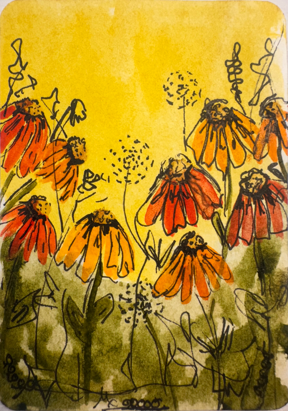 Picking Wildflowers aceo art card