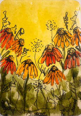 Picking Wildflowers aceo art card thumbnail 1