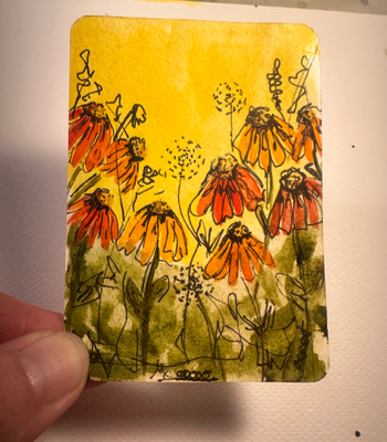 Picking Wildflowers aceo art card thumbnail 2