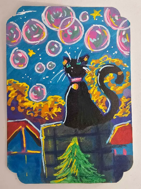 Kitty on the Roof aceo art card
