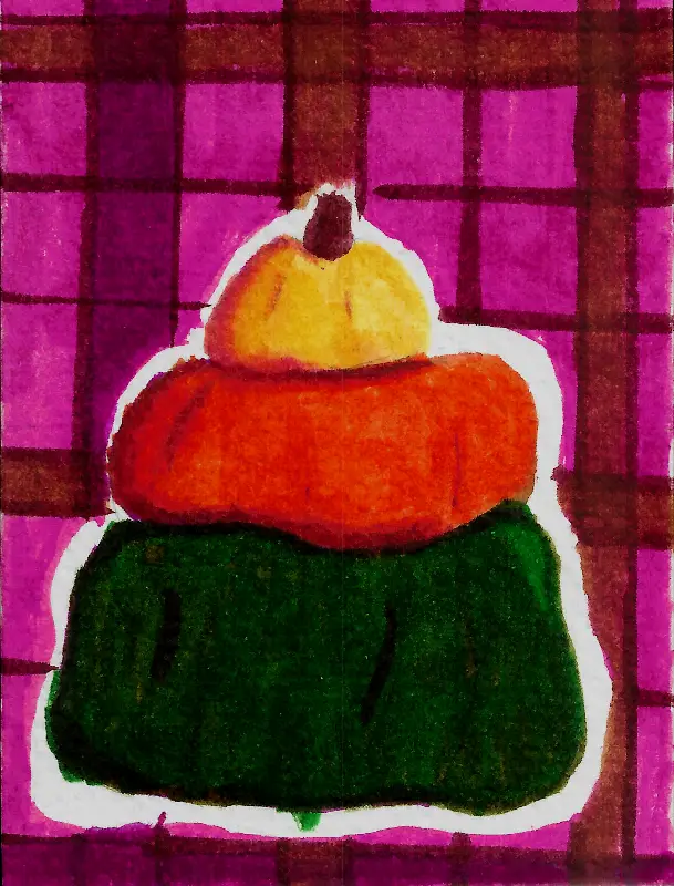 Pumpkin Stack Watercolor aceo art card