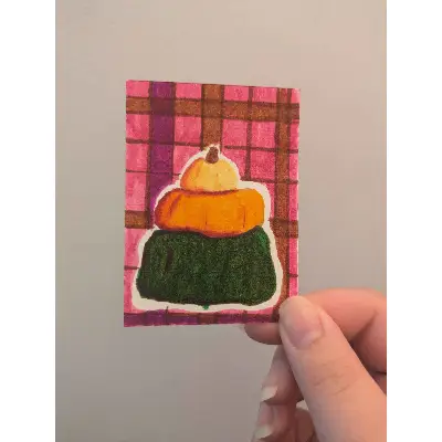 Pumpkin Stack Watercolor aceo art card thumbnail 2