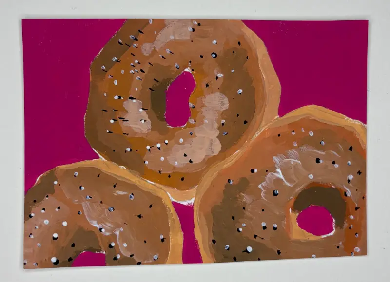 bagels, with or without cream cheese? aceo art card
