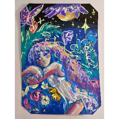Resting in the Garden aceo art card thumbnail 1