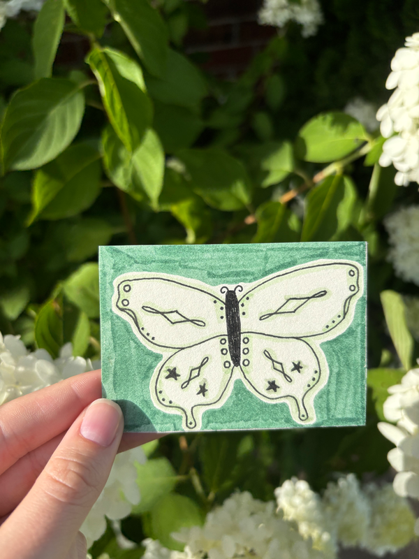Whimsical Butterfly Series (Green Butterfly) aceo art card
