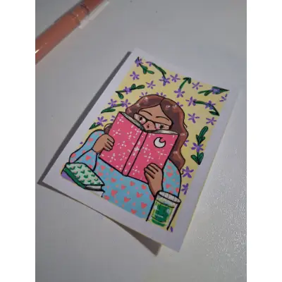 Romance Reader aceo art card thumbnail 4