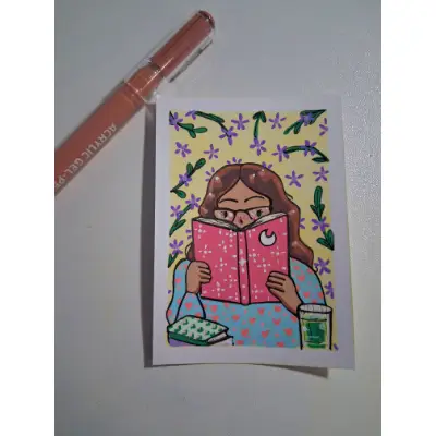 Romance Reader aceo art card thumbnail 3