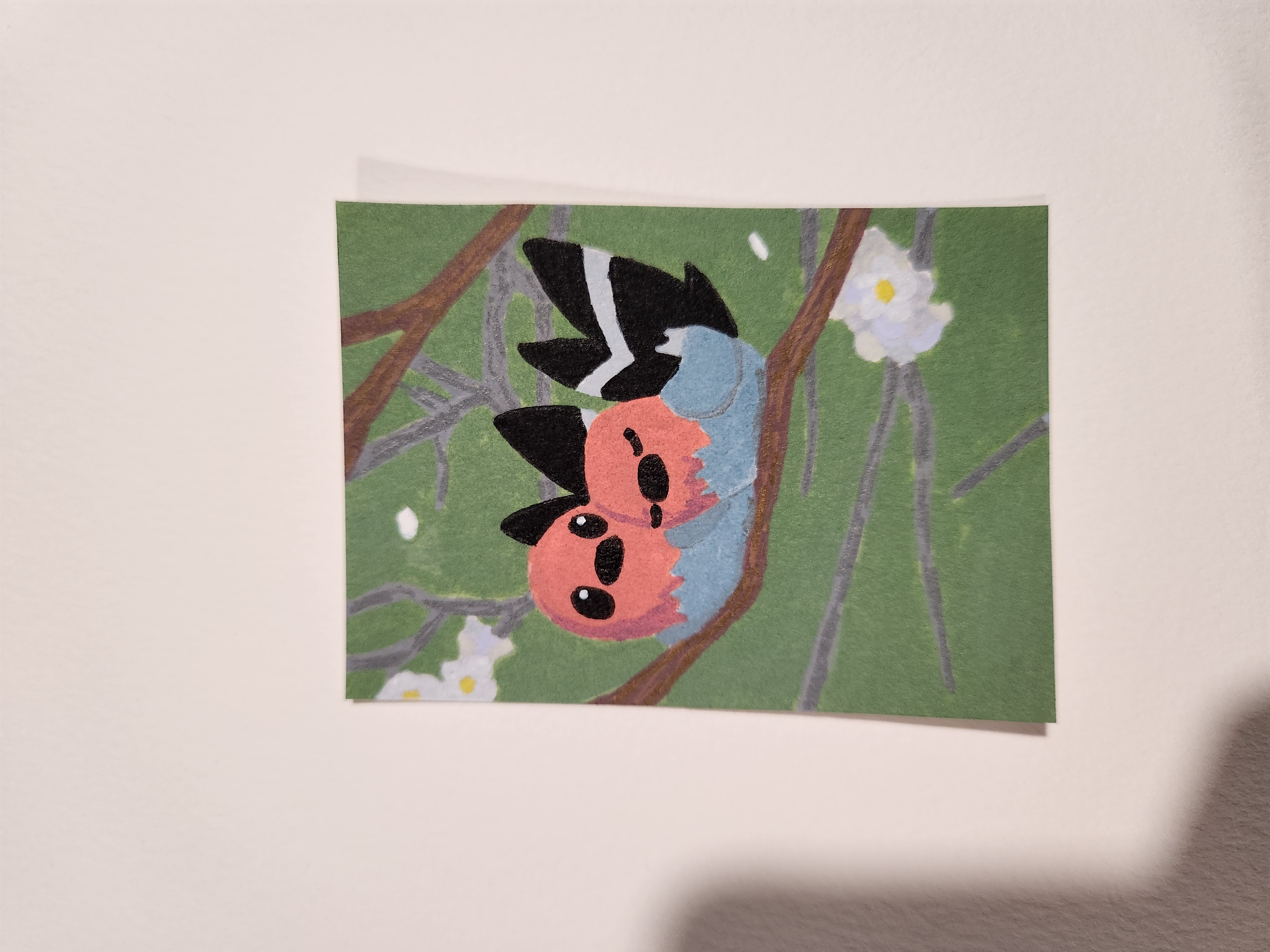 Cute Sleeping Birds In Spring Tree aceo art card