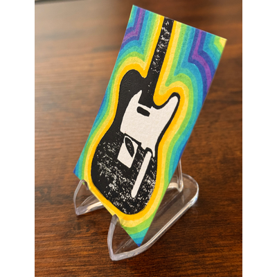 Telecaster Vibes, Guitar, Hand-Carved Block Print Mixed Media aceo art card thumbnail 3