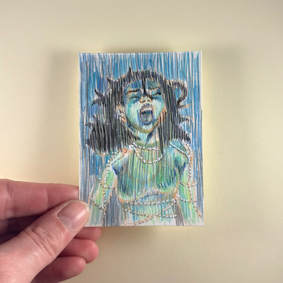 Girl in Pearls aceo art card thumbnail 2