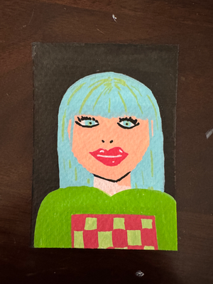 Blue Hair Lady aceo art card thumbnail 1