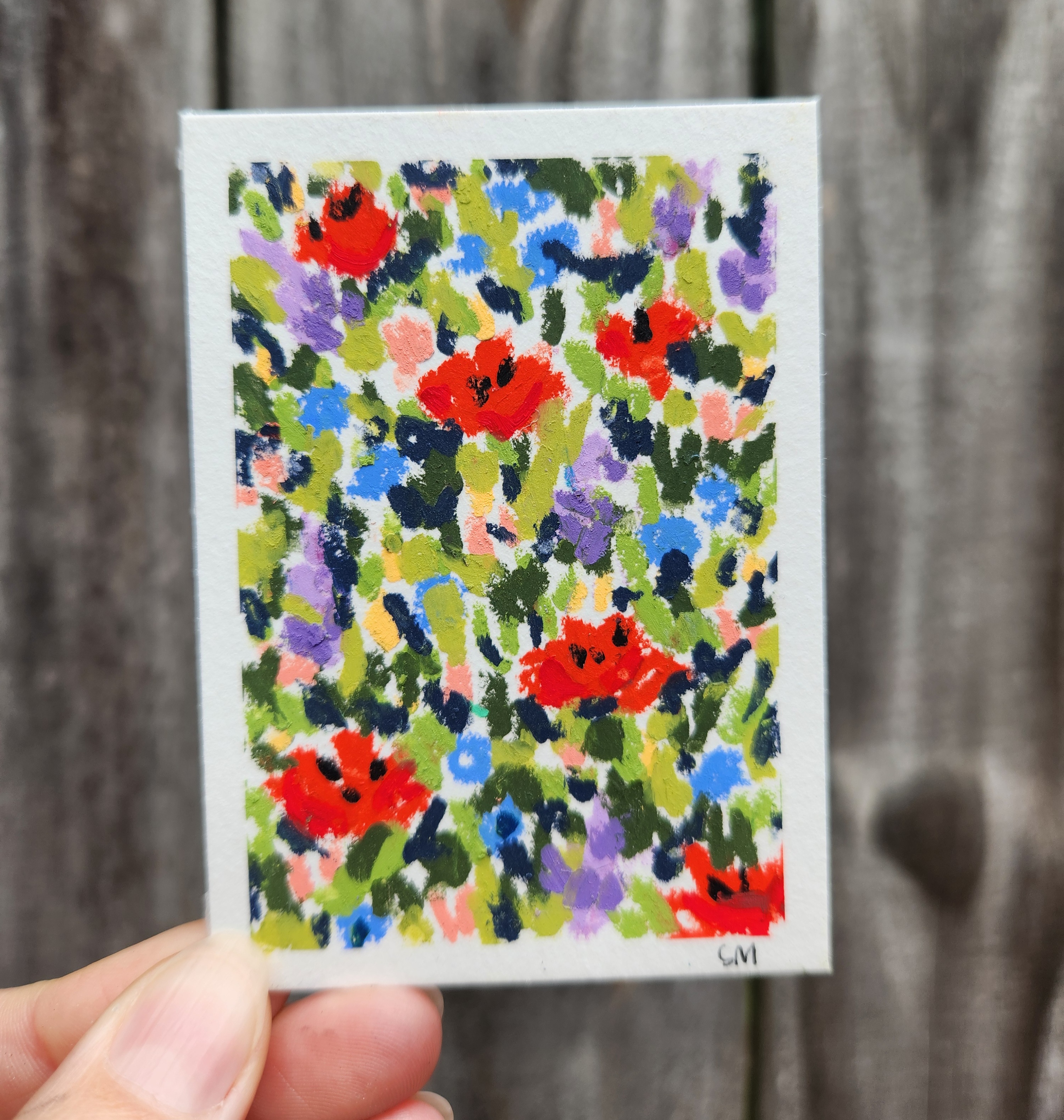 Abstract florals on white aceo art card