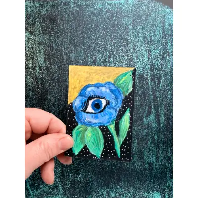 Watching You Flower Eye Creepy Oil Pastel aceo art card thumbnail 1