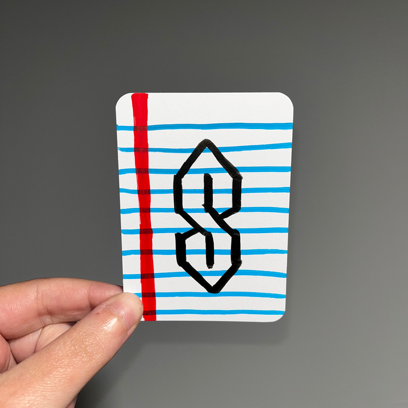original aceo "s" doodle school lined notebook paper childhood nostalgic aceo art card