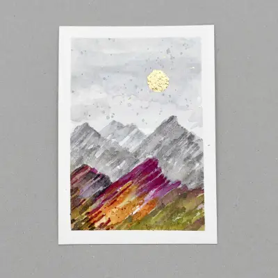 Mountains & Sun #10 - Abstract Landscape aceo art card thumbnail 1