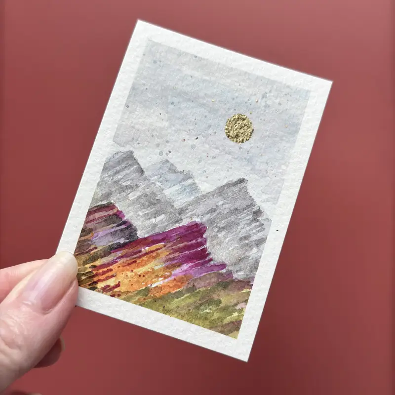 Mountains & Sun #10 - Abstract Landscape aceo art card