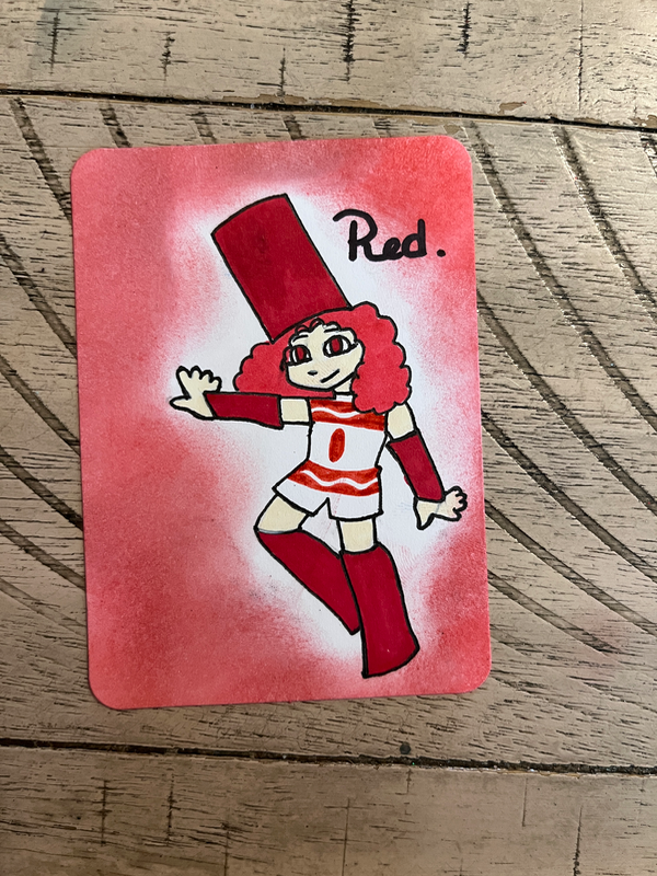 Red Marker Girl aceo art card