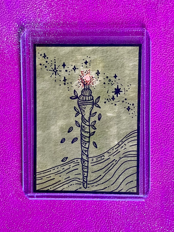 “Ace of Wands” whimsical Tarot inspired drawing aceo art card