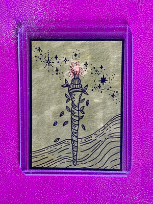 “Ace of Wands” whimsical Tarot inspired drawing aceo art card thumbnail 1