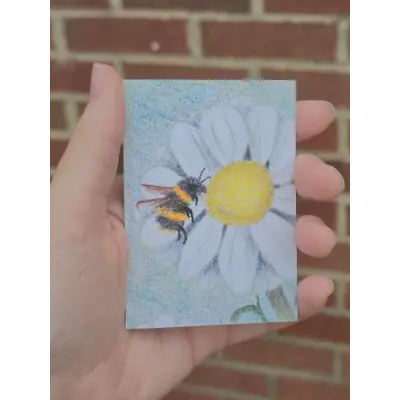 Bee n' daisy aceo art card thumbnail 1
