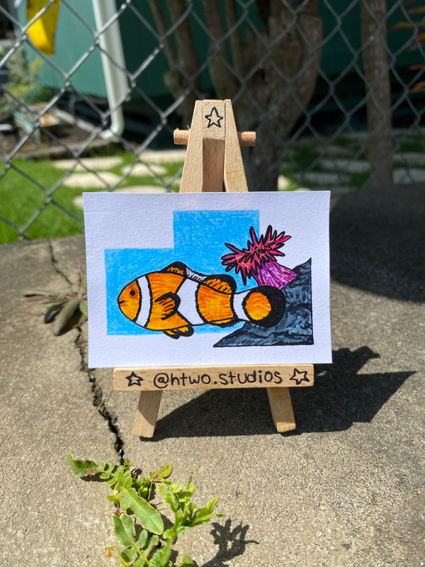 Clownfish and Anemone Ocean Sea aceo art card