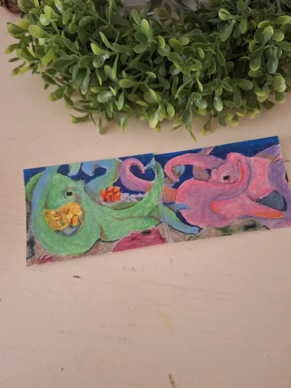 Colored pencil octopus love ocean scene for nautical and animal collections aceo art card