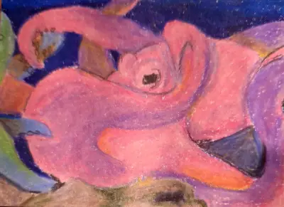 Colored pencil octopus love ocean scene for nautical and animal collections aceo art card thumbnail 2